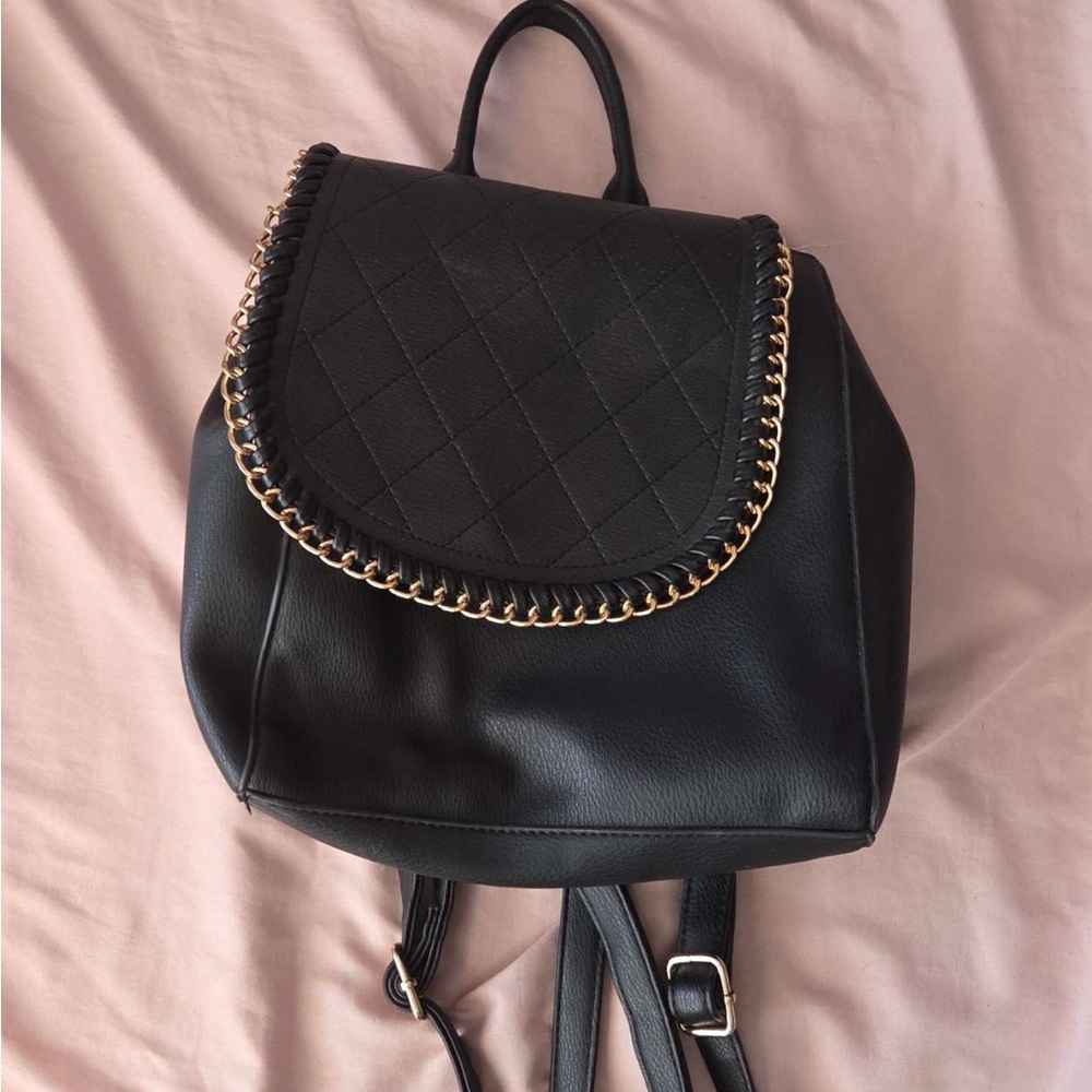 Black Quilted Chain-Trim Backpack